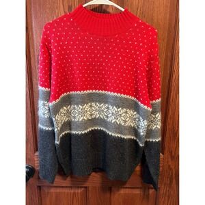 Hastings & Smith Red Snowflake Fair Isle Knit Sweater Mock‎ Neck Size S Wool